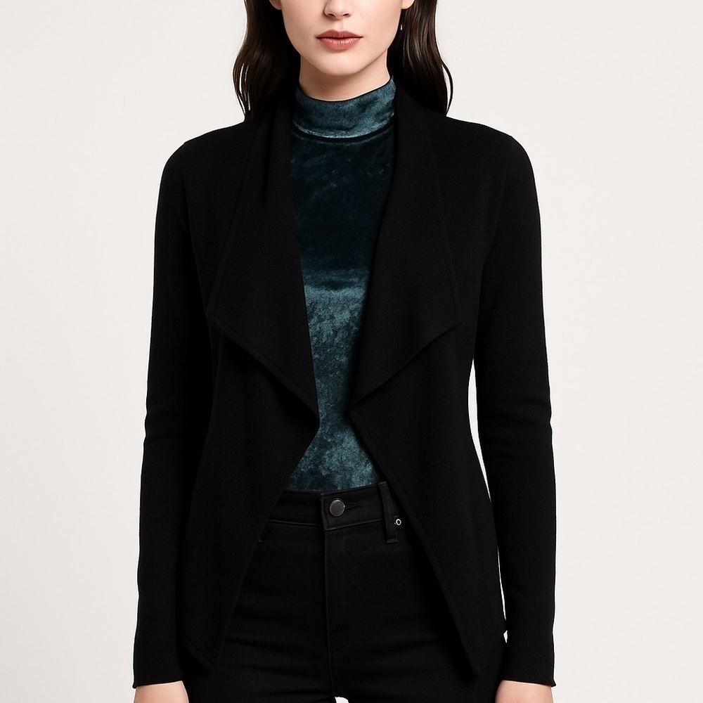 100% Cashmere Waterfall Cardigan Black XS – Goth Grunge Witchy Vampy Minimalist